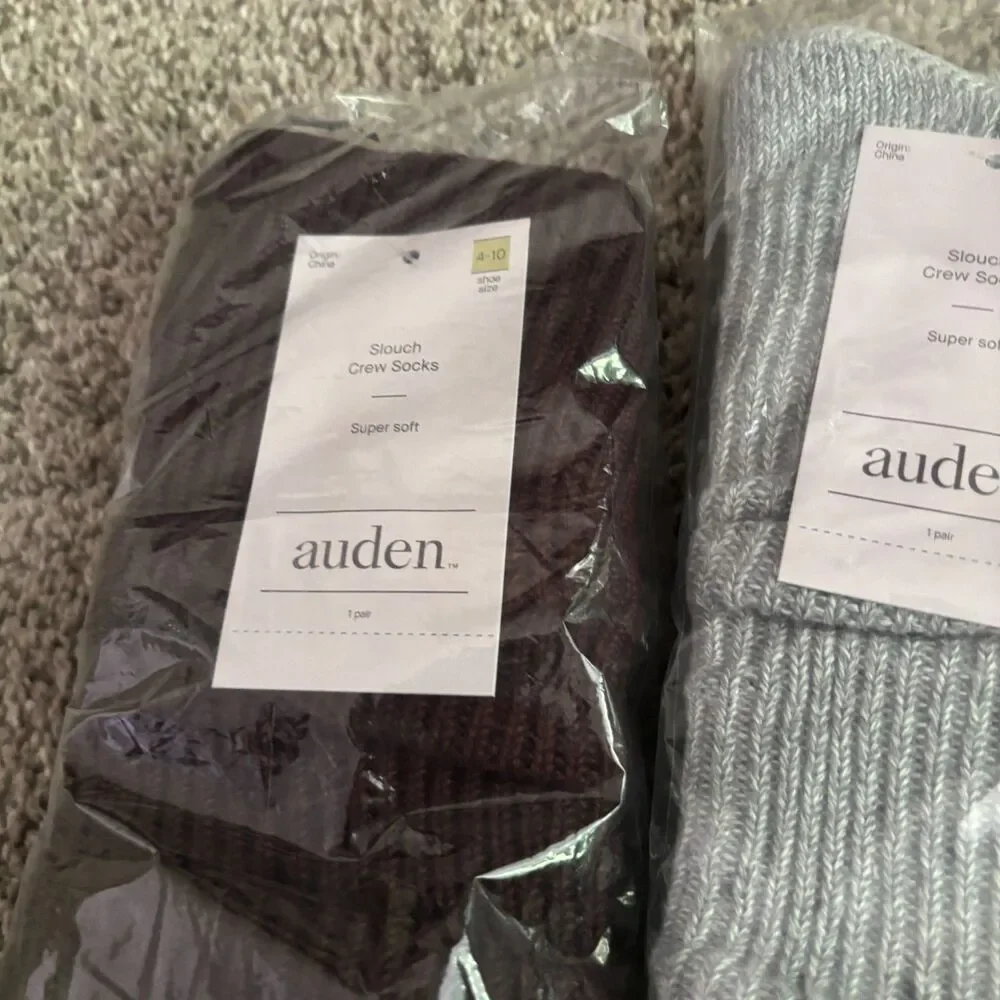 Auden Slouch Crew Socks Set of 3 Pink Gray Brown Super Soft Women's Size 4-10